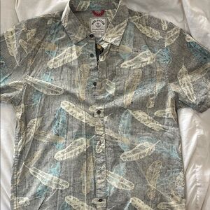 Iron & Resin Gray Feather Print Casual Shirt
